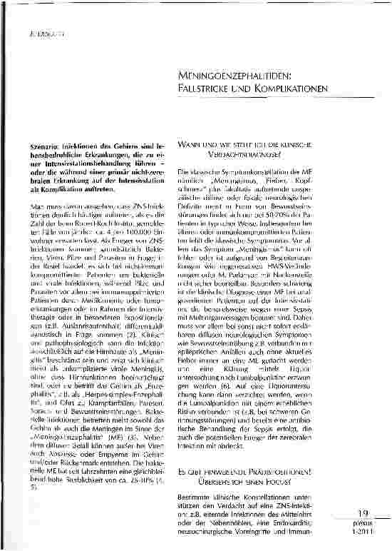 Vorschauseite 1: MENINGOENZEPHALITIDEN: FALLSTRICKE UND KOMPLIKATIONEN