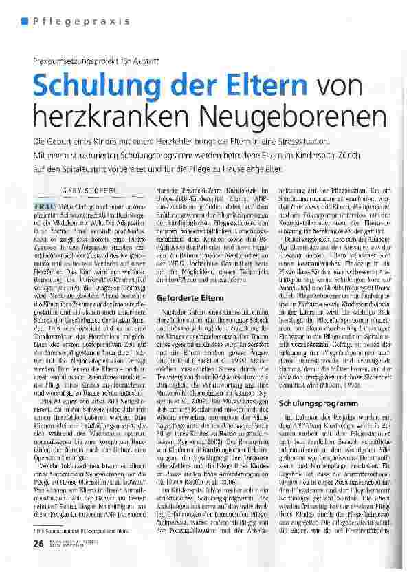 Vorschauseite 1: Schulung der Eltern von herzkranken Neugeborenen