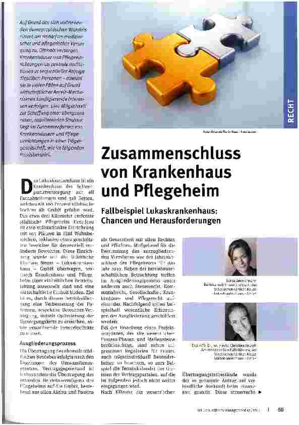 Vorschauseite 1: Zusammenschluss von Krankenhaus und Pflegeheim