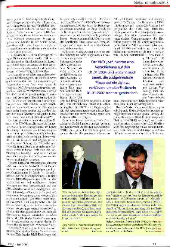 Vorschauseite 2: Krankenhaus-Seite uneinig: Wohin geht die DRG-Reise? Arbeitsentwurf DRG-Einführungsgesetz