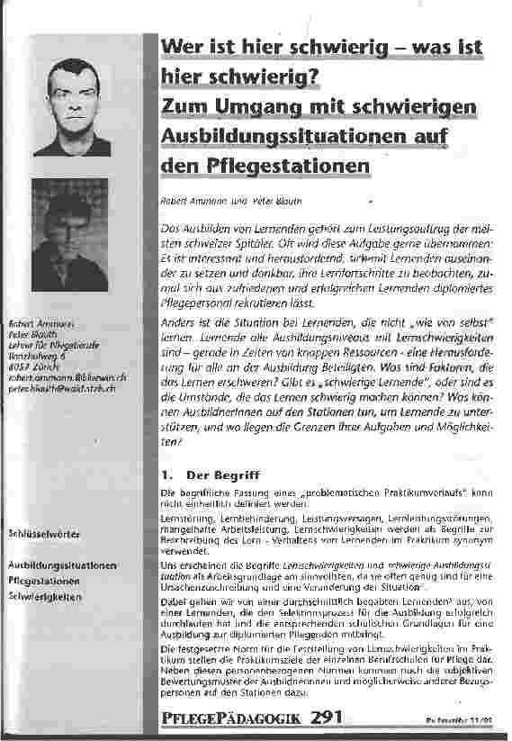 Vorschauseite 1: Wer ist hier schwierig - was ist hier schwierig? Zum Umgang mit schwierigen Ausbildungssituationen auf den Pflegestationen