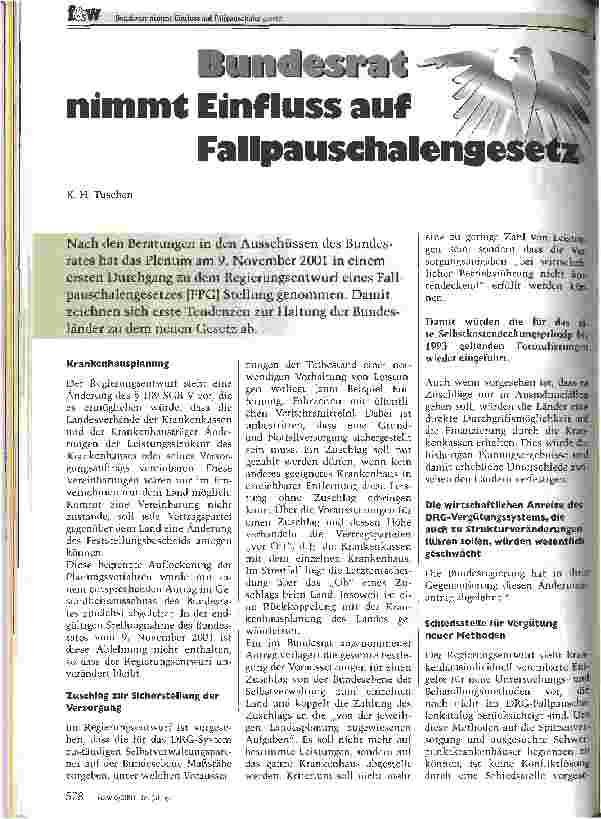 Vorschauseite 1: Bundesrat nimmt Einfluss auf Fallpauschalengesetz