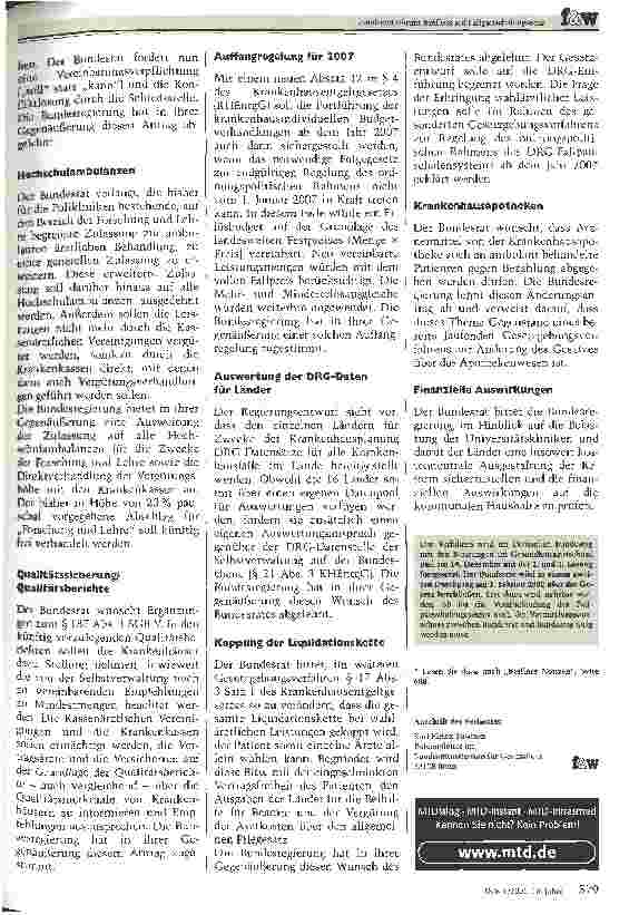 Vorschauseite 2: Bundesrat nimmt Einfluss auf Fallpauschalengesetz