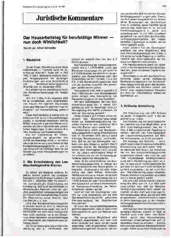 Vorschauseite 1: Der Hausarbeitstag nun doch Wirklichkeit