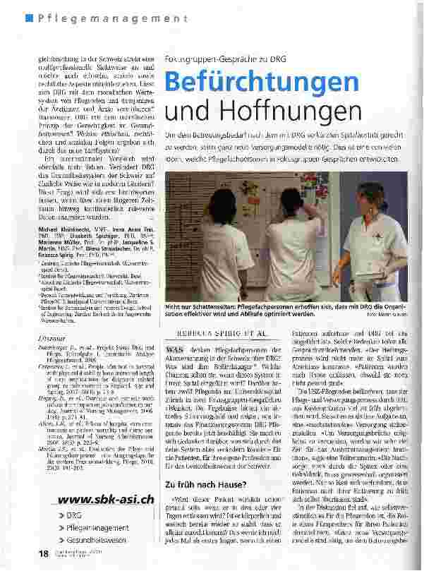Vorschauseite 1: Fokusgruppen-Gespräche zu DRG Befürchtungen und Hoffnungen