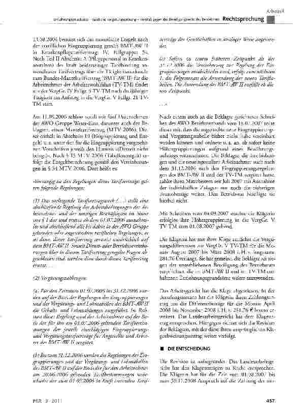 Vorschauseite 2: Entlohnungsgrundsätze - tarifliche Vergütungsordnung Verstoß gegen das Beteiligungsrecht des Betriebsrats TVG § 4 V; BetrVG § 87 Abs. 1 Nr. 10