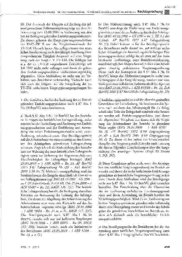 Vorschauseite 4: Entlohnungsgrundsätze - tarifliche Vergütungsordnung Verstoß gegen das Beteiligungsrecht des Betriebsrats TVG § 4 V; BetrVG § 87 Abs. 1 Nr. 10