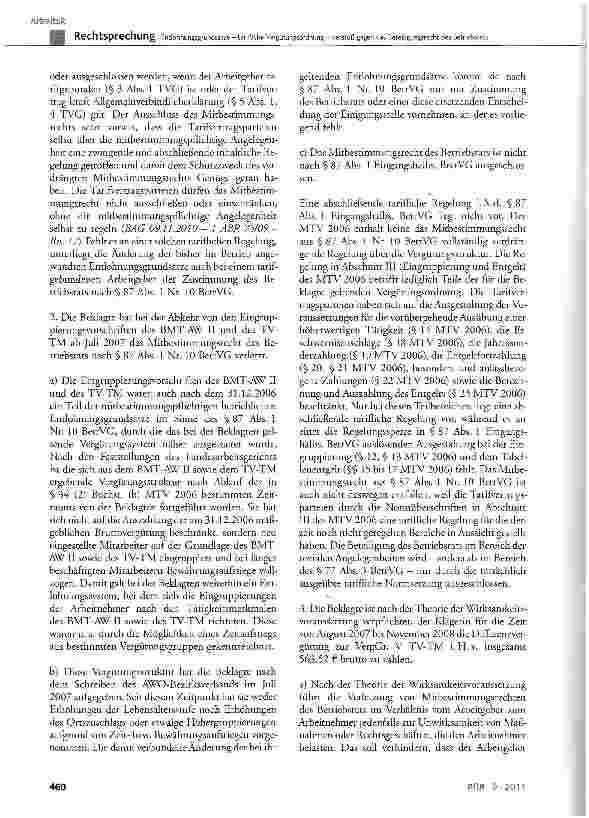 Vorschauseite 5: Entlohnungsgrundsätze - tarifliche Vergütungsordnung Verstoß gegen das Beteiligungsrecht des Betriebsrats TVG § 4 V; BetrVG § 87 Abs. 1 Nr. 10