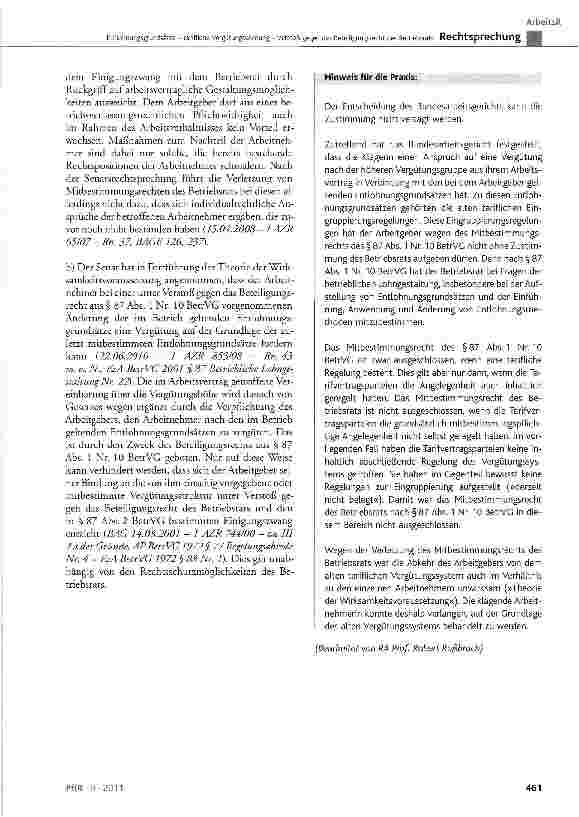 Vorschauseite 6: Entlohnungsgrundsätze - tarifliche Vergütungsordnung Verstoß gegen das Beteiligungsrecht des Betriebsrats TVG § 4 V; BetrVG § 87 Abs. 1 Nr. 10