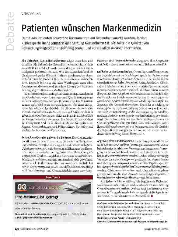 Vorschauseite 1: Patienten wünschen Markenmedizin