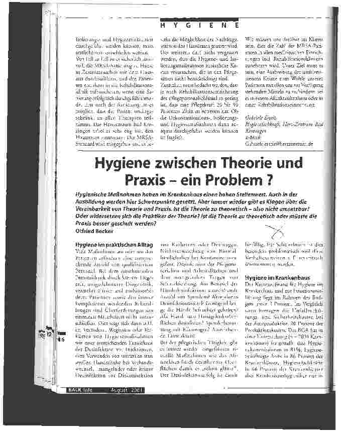 Vorschauseite 1: Hygiene zwischen Theorie und Praxis - ein Problem?