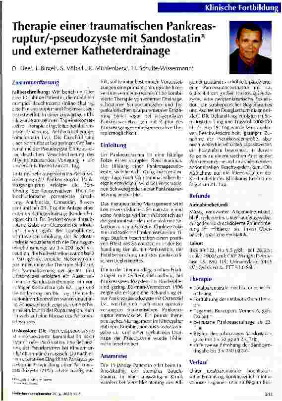 Vorschauseite 1: Therapie einre traumatischen Pankreasruptur/-pseudotyste mit Sandostatin (r) und externer Katheterdrainage