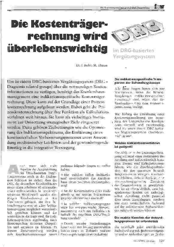 Vorschauseite 1: Die Kostenträgerrechnung wird überlebenswichtig im DRG-basierten vergütungenssystem
