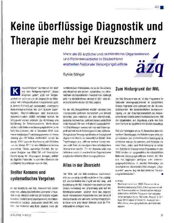 Vorschauseite 1: Keine überflüssige Diagnostik und Therapie mehr bei Kreuzschmerz