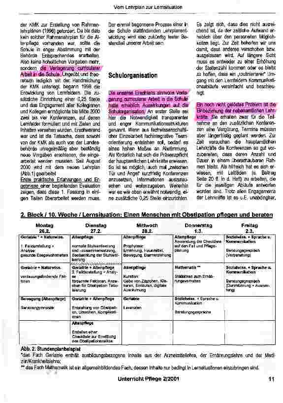Vorschauseite 2: Vom Lehrplan zum Lernfeld, zur Lernsituation„Einen alten Menschen mit Obstipation pflegen und beraten