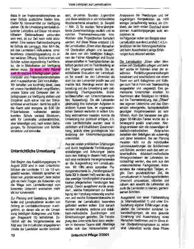 Vorschauseite 3: Vom Lehrplan zum Lernfeld, zur Lernsituation„Einen alten Menschen mit Obstipation pflegen und beraten