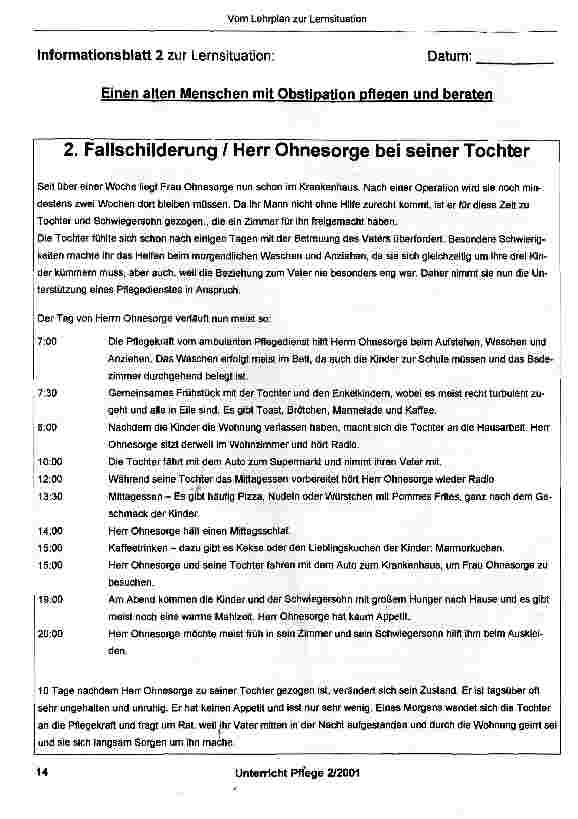 Vorschauseite 5: Vom Lehrplan zum Lernfeld, zur Lernsituation„Einen alten Menschen mit Obstipation pflegen und beraten