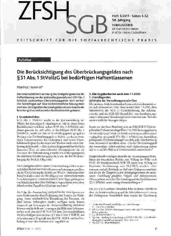 Vorschauseite 1: Die Berücksichtigung des Uberbrückungsgeldes nach §51 Abs.1 StVollzG bei bedürftigen Haftentlassenen
