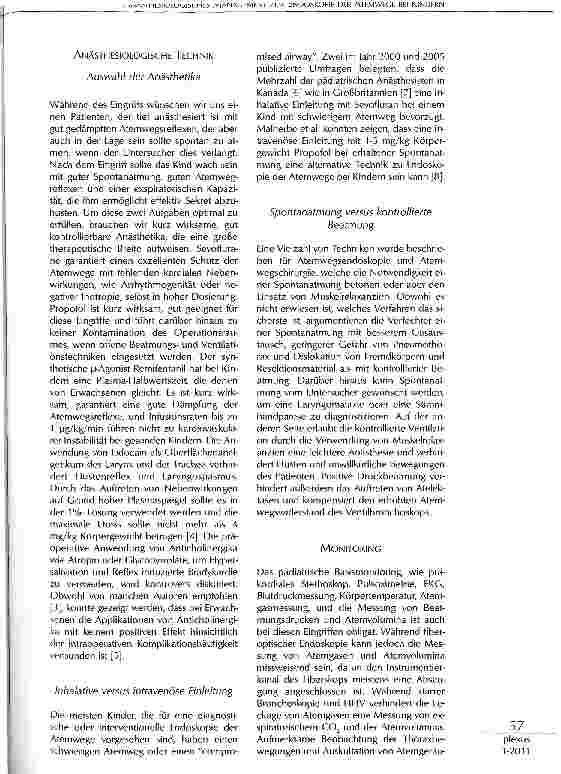 Vorschauseite 2: ANÄSTHESIOLOGISCHES MANAGEMENT ZUR ENDOSKOPIE DER ATEMWEGE BEI KINDERN