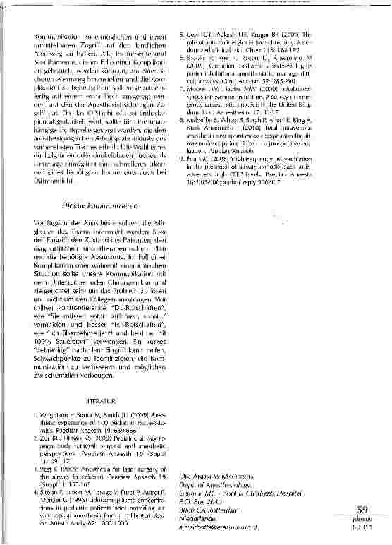 Vorschauseite 4: ANÄSTHESIOLOGISCHES MANAGEMENT ZUR ENDOSKOPIE DER ATEMWEGE BEI KINDERN