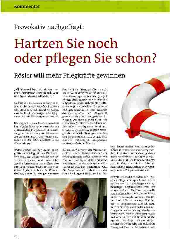 Vorschauseite 1: Hartzen Sie noch oder pflegen Sie schon?