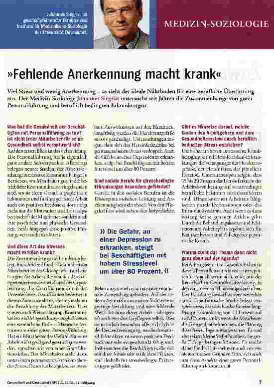 Vorschauseite 1: Fehlende Anerkennung macht krank