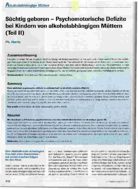 Vorschauseite 1: Süchtig geboren - Psychomotorische Defizite bei Kindern von alkoholabhängigen Müttern (Teil II)