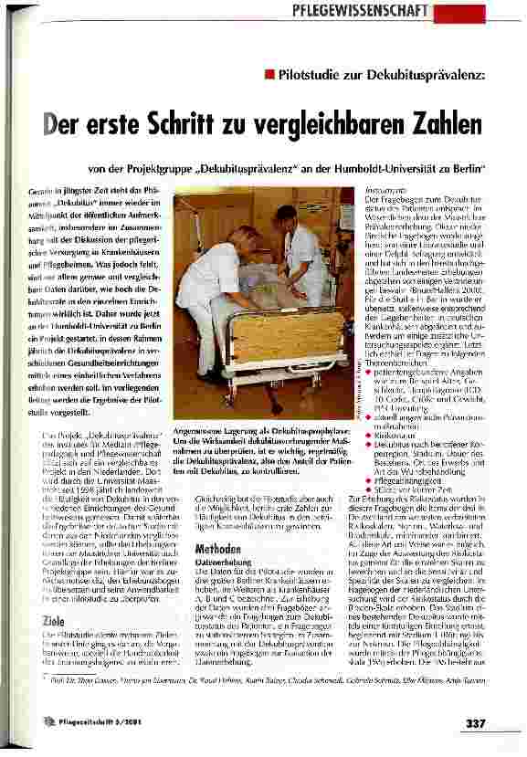 Vorschauseite 1: Der erste Schritt zu vergleichbaren Zahlen Pilotstudie zur Dekubitusprävalenz