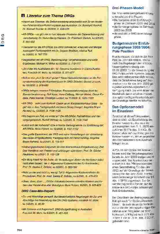 Vorschauseite 2: DRG-Einführungsgesetz: Krankenhäuser in der Pole Position DRG-Einführungsgesetz - Referentenentwurf vom 11.07.2001