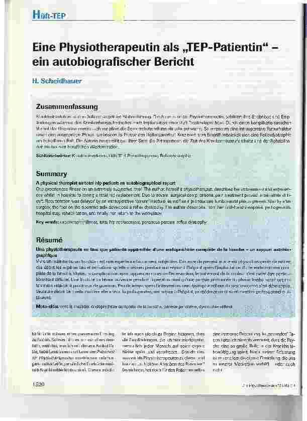 Vorschauseite 1: Eine Physiotherapeutin als TEP-Patientin ein autobiografischer Bericht