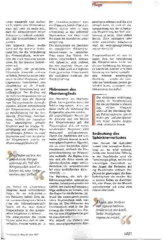 Vorschauseite 3: Störung des Körperselbst nach Anlage eines intestinalen Stomas 1. Teil: Die Bedeutung der Stomaanlage im Erleben des Patienten