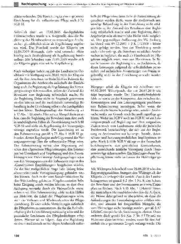 Vorschauseite 2: Begleitung von Bewohnern zu notwendigen Arztbesuchen ist als Regelleistung vom Pflegeheim zu leisten LHeimG§2Abs. 1 Nr. 1 und Nr. 3, § 10, § 12 Abs. 1 Satz 1;SGBXI § 72, § 75, §84…