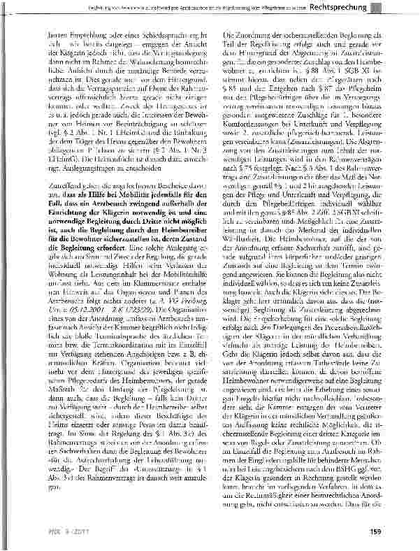Vorschauseite 5: Begleitung von Bewohnern zu notwendigen Arztbesuchen ist als Regelleistung vom Pflegeheim zu leisten LHeimG§2Abs. 1 Nr. 1 und Nr. 3, § 10, § 12 Abs. 1 Satz 1;SGBXI § 72, § 75, §84…
