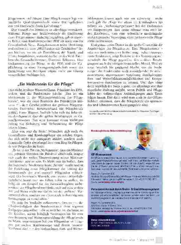 Vorschauseite 2: Pflegekammer: lange gefordert, endlich am Ziel?
