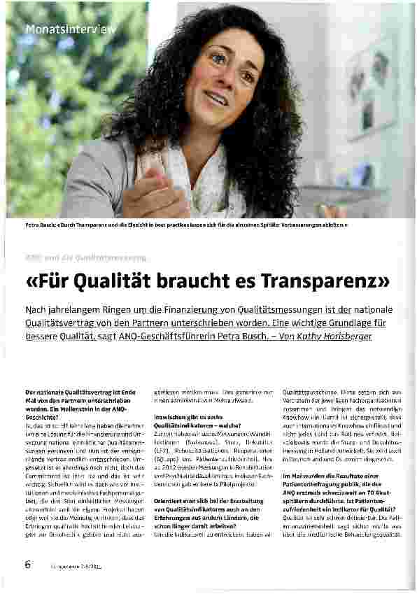 Vorschauseite 1: Für Qualität braucht es Transparenz