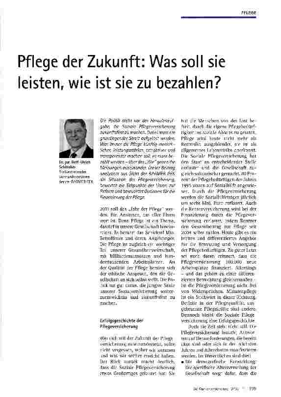Vorschauseite 1: Pflege der Zukunft: Was soll sie leisten, wie ist sie zu bezahlen?