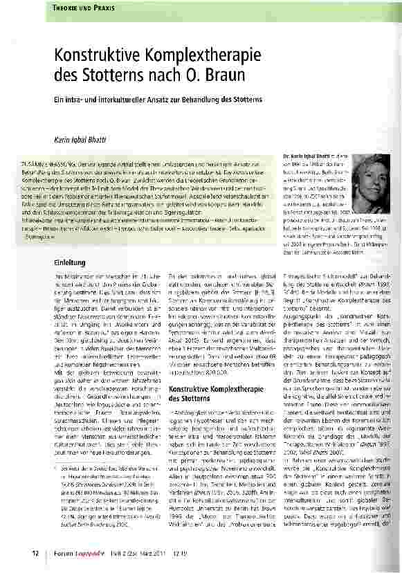 Vorschauseite 1: Konstruktive Komplextherapie des Stotterns nach 0. BraunEin intraund interkultureller Ansatz zur Behandlung des Stotterns