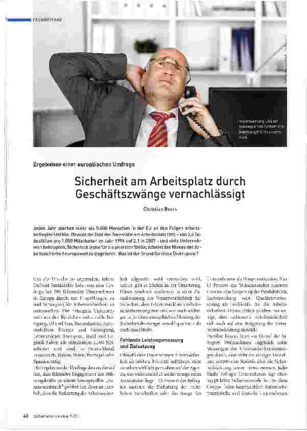 Vorschauseite 1: Sicherheit am Arbeitsplatz durch Geschäftszwänge vernachlässigt