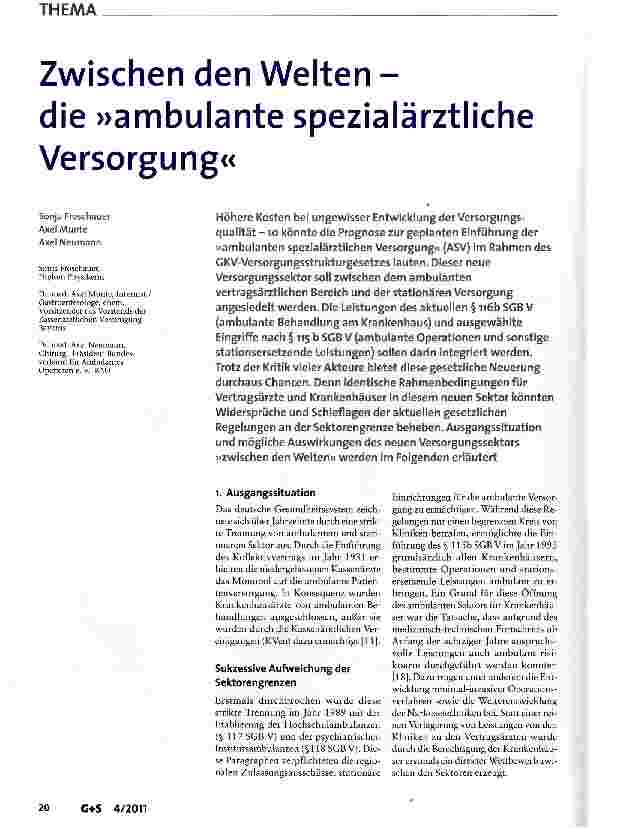 Vorschauseite 1: Zwischen den Welten - die »ambulante spezialärztliche Versorgung«