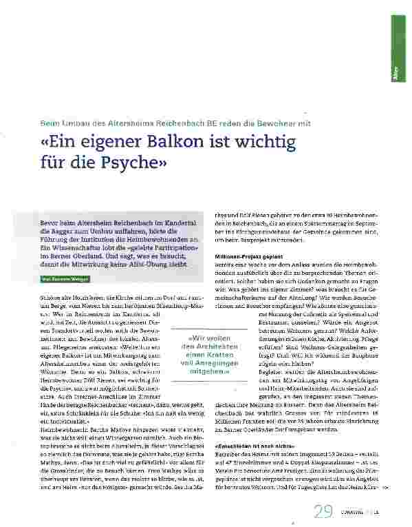 Vorschauseite 1: «Ein eigener Balkon ist wichtig für die Psyche»