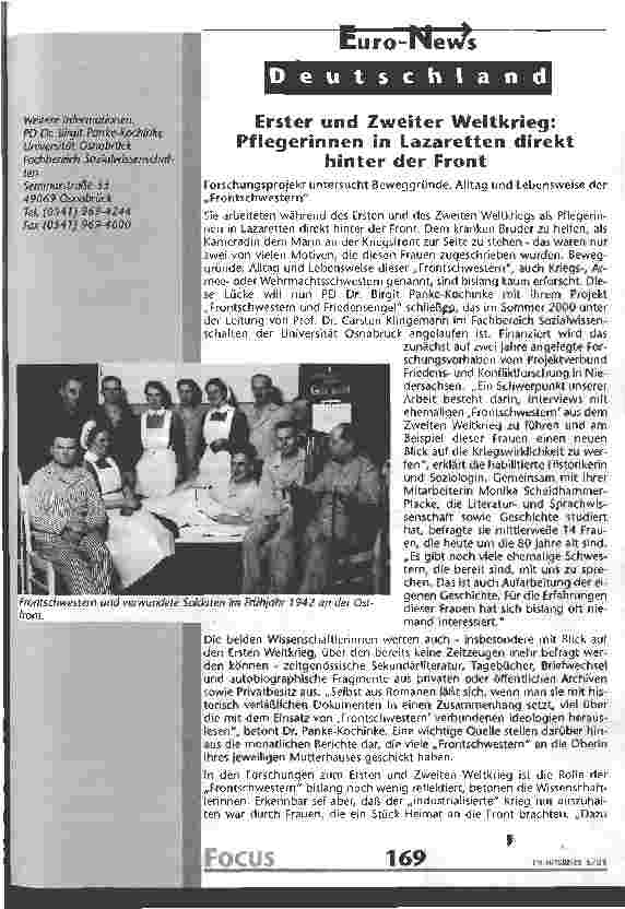 Vorschauseite 1: Erster und Zweiter Weltkrieg: Pflegerinnen in Lazaretten direkt hinter der Front