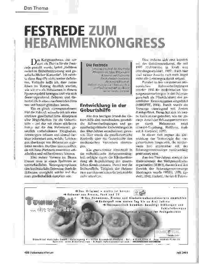 Vorschauseite 1: FESTREDE ZUM HEBAMMENKONGRESS