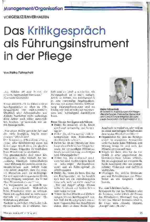 Vorschauseite 1: Das Kritikgespräch als Führungsinstrument in der Pflege