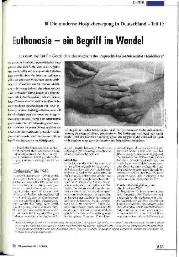 Vorschauseite 1: Euthanasie - ein Begriff im Wandel Die moderne Hospizbewegung in Deutschland - Teil II
