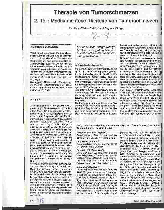 Vorschauseite 1: Therapie von Tumorschmerzen 2. Teil: Medikamentöse Therapie von Tumorschmerzen