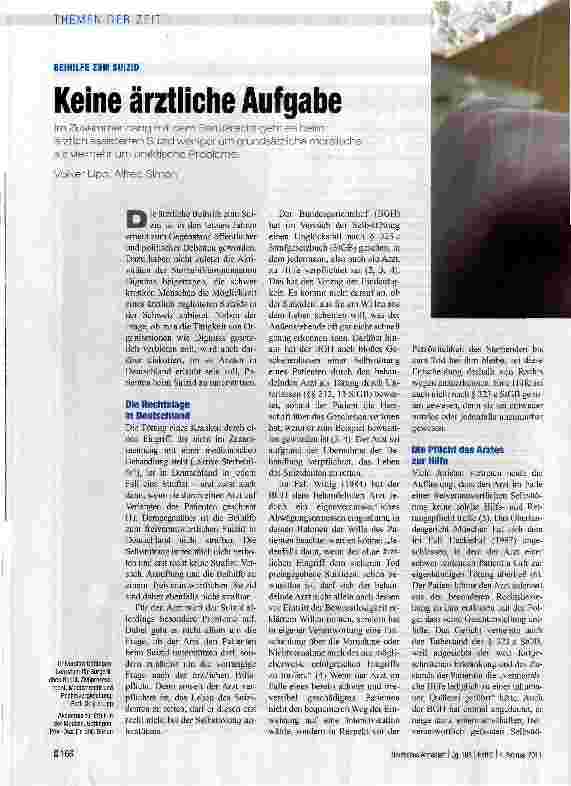 Vorschauseite 1: BEIHILFE ZUM SUIZIDKeine ärztliche Aufgabe