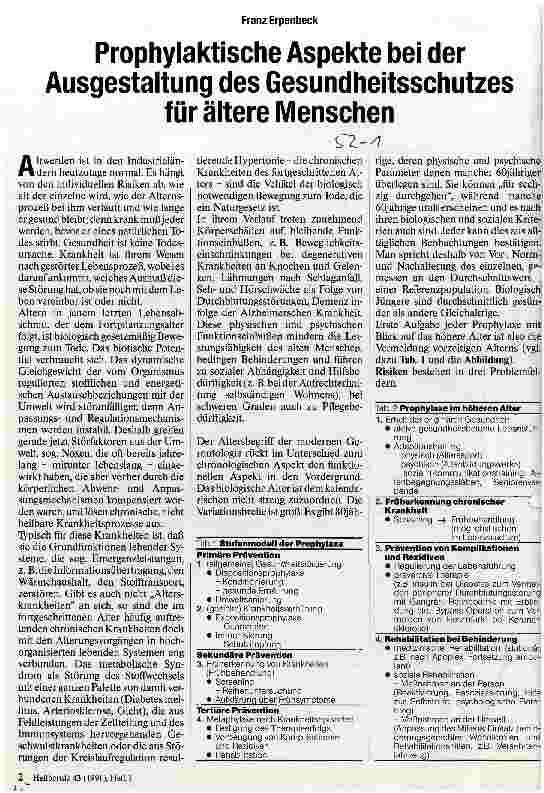 Vorschauseite 1: Prophylaktische Aspekte bei der Gestaltung des Gesundheitsschutzes für ältere Menschen