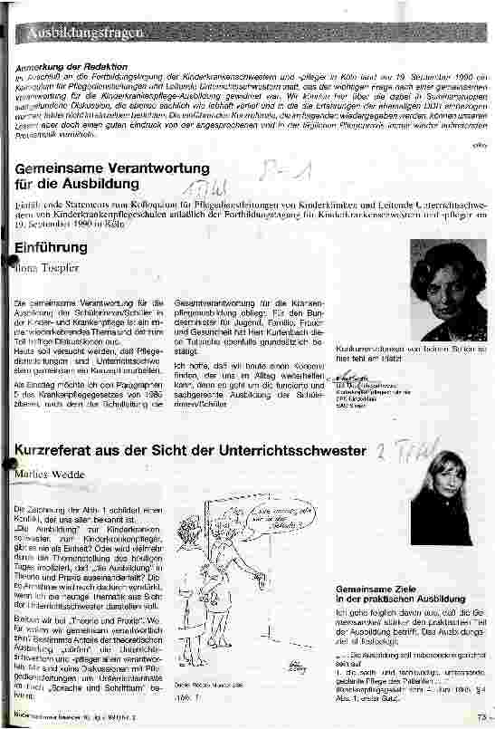 Vorschauseite 1: Gemeinsame Verantwortung für die Ausbildung Kurzreferat aus der Sicht der Unterrichtsschwester