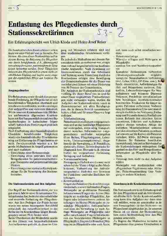 Vorschauseite 1: Entlastung des Pflegedienstes durch Stationssekretärinnen
