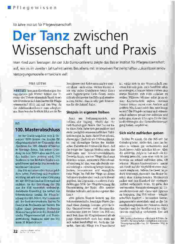 Vorschauseite 1: 10 Jahre Institut für PflegewissenschaftDer Tanz zwischen Wissenschaft und Praxis